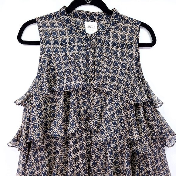 MISA Los Angeles Mini Dress Size Large Chiffon Ruffle Tiered Button Front - Picture 3 of 13